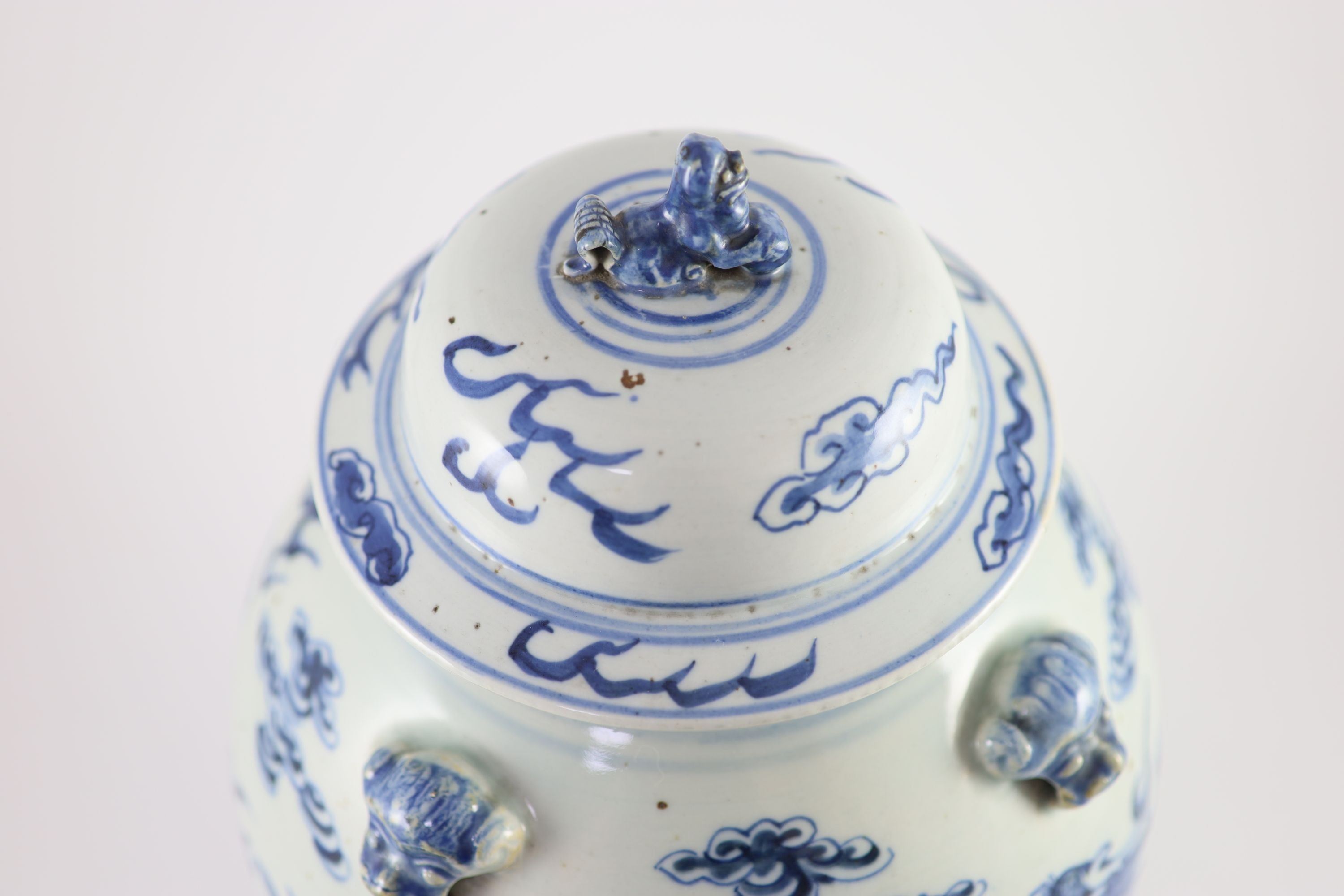 A Chinese blue and white ‘dragon’ vase and cover, Daoguang period (1821-50), 43.5 cm high